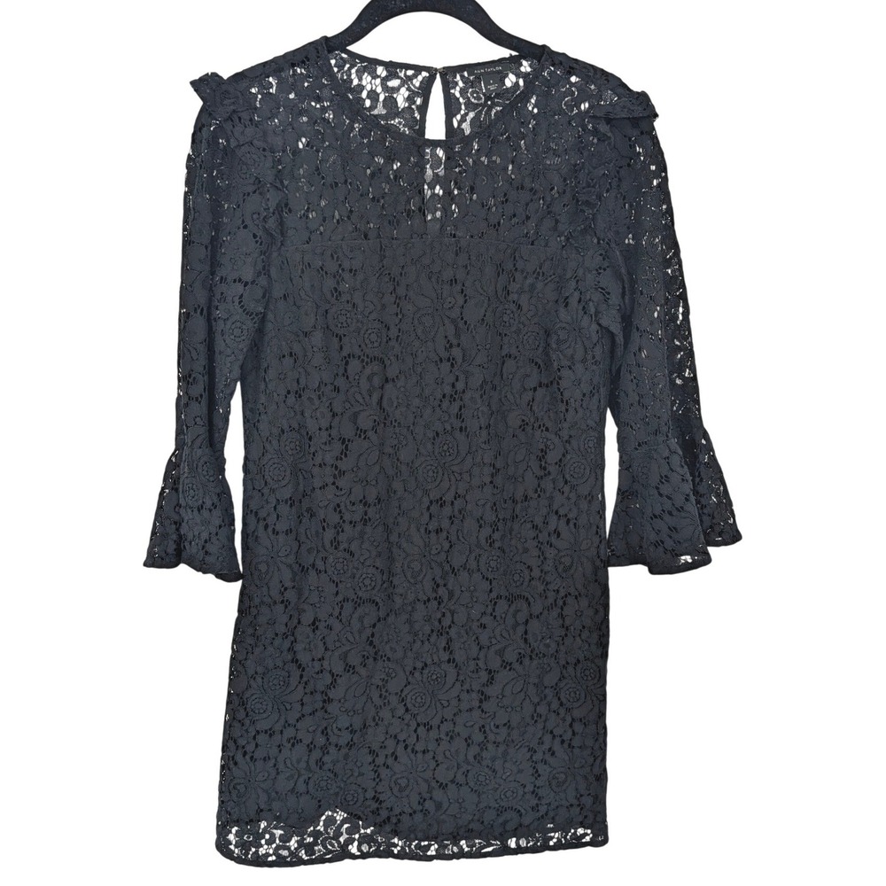 Ann Taylor Dress Women 0 Black Lace Bell Sleeve Ruffle Mini Shift Whimsygoth